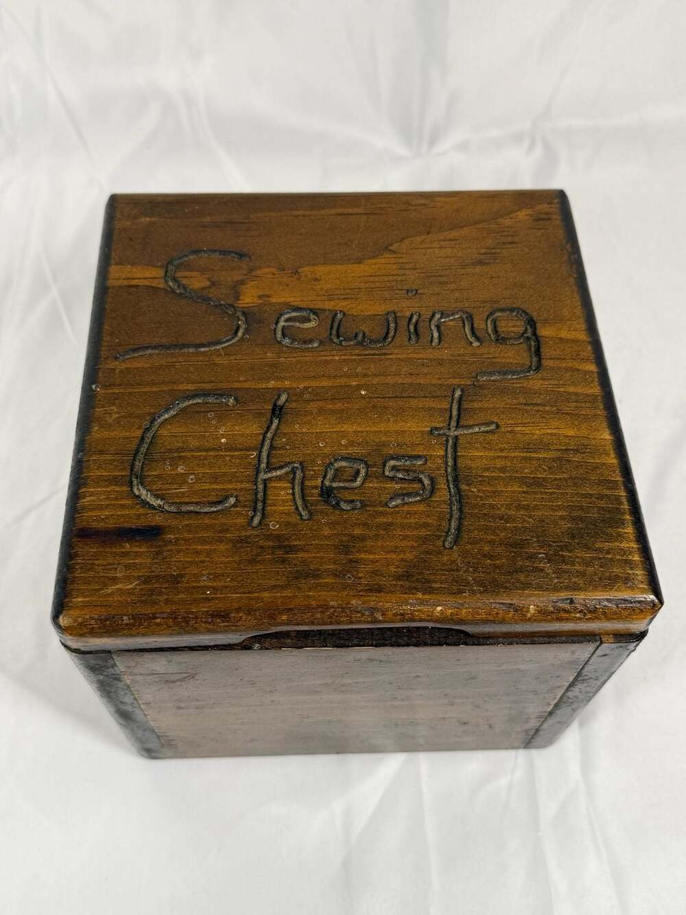 Vintage Handcrafted Wooden Sewing Chest Storage Box
